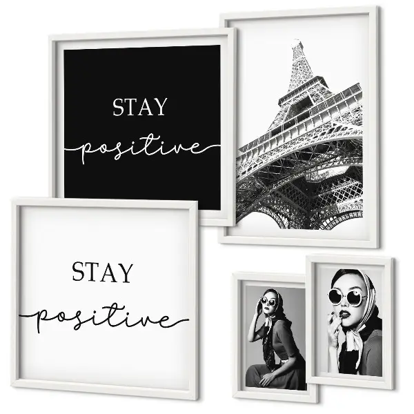 Conjunto de 5 quadros decorativos com gráficos estilosos da moda parisiense