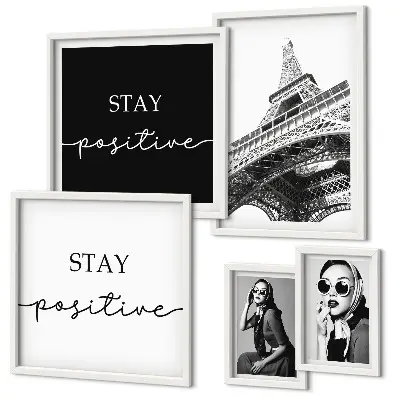 Conjunto de 5 quadros decorativos com gráficos estilosos da moda parisiense