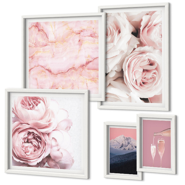 Conjunto de 5 quadros com moldura Flores cor-de-rosa com um toque elegante