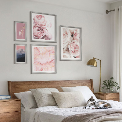 Conjunto de 5 quadros com moldura Flores cor-de-rosa com um toque elegante
