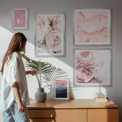Conjunto de 5 quadros com moldura Flores cor-de-rosa com um toque elegante