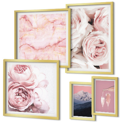 Conjunto de 5 quadros com moldura Flores cor-de-rosa com um toque elegante