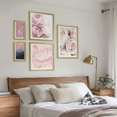 Conjunto de 5 quadros com moldura Flores cor-de-rosa com um toque elegante