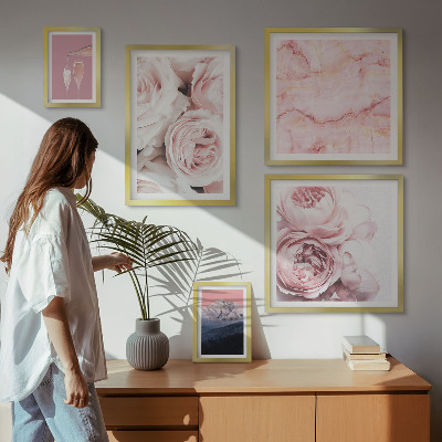 Conjunto de 5 quadros com moldura Flores cor-de-rosa com um toque elegante