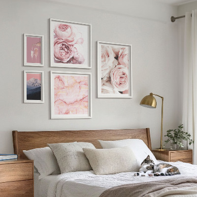 Conjunto de 5 quadros com moldura Flores cor-de-rosa com um toque elegante