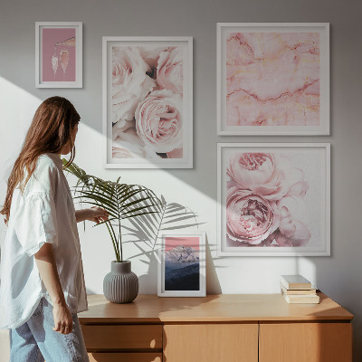 Conjunto de 5 quadros com moldura Flores cor-de-rosa com um toque elegante