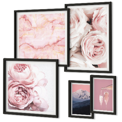 Conjunto de 5 quadros com moldura Flores cor-de-rosa com um toque elegante