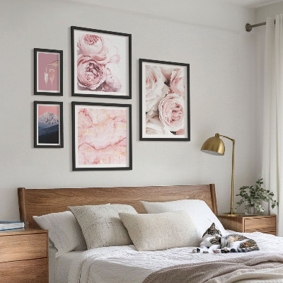 Conjunto de 5 quadros com moldura Flores cor-de-rosa com um toque elegante