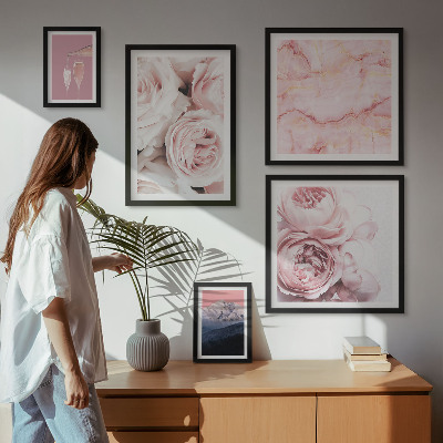 Conjunto de 5 quadros com moldura Flores cor-de-rosa com um toque elegante