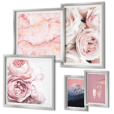 Conjunto de 5 quadros com moldura Flores cor-de-rosa com um toque elegante