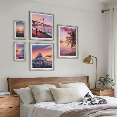 Conjunto de 5 quadros decorativos Paisagens marítimas com palmeiras