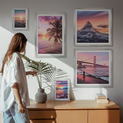 Conjunto de 5 quadros decorativos Paisagens marítimas com palmeiras