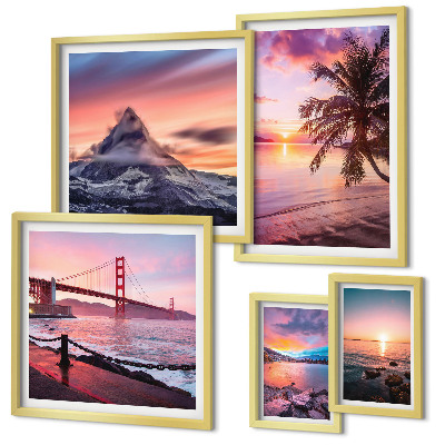Conjunto de 5 quadros decorativos Paisagens marítimas com palmeiras