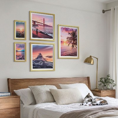 Conjunto de 5 quadros decorativos Paisagens marítimas com palmeiras