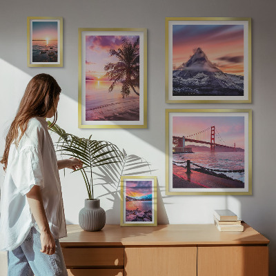 Conjunto de 5 quadros decorativos Paisagens marítimas com palmeiras