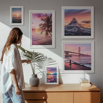 Conjunto de 5 quadros decorativos Paisagens marítimas com palmeiras