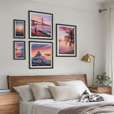 Conjunto de 5 quadros decorativos Paisagens marítimas com palmeiras