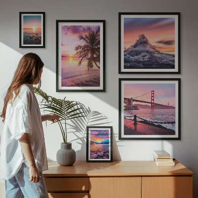 Conjunto de 5 quadros decorativos Paisagens marítimas com palmeiras