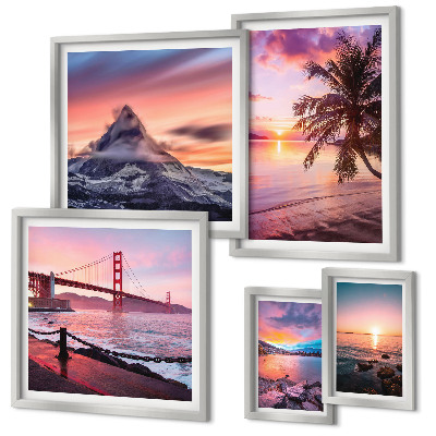 Conjunto de 5 quadros decorativos Paisagens marítimas com palmeiras