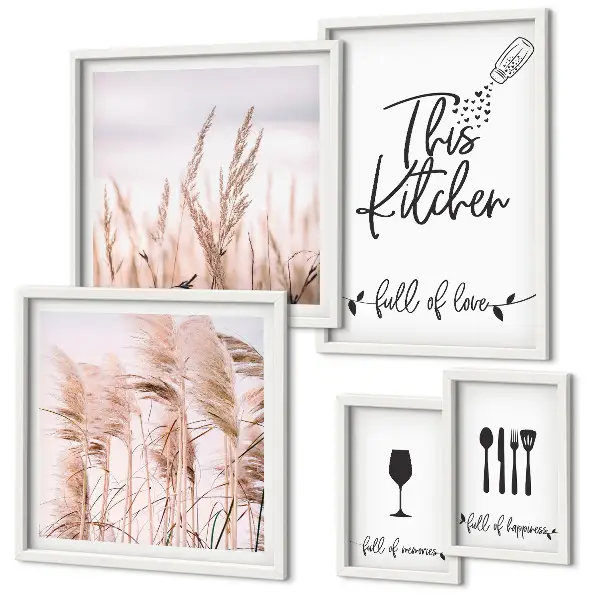 Galeria de quadros para parede tema cozinha boho com frase adoro cozinhar