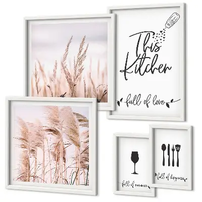 Galeria de quadros para parede tema cozinha boho com frase adoro cozinhar
