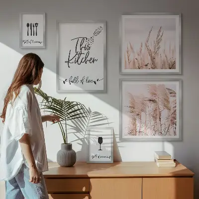 Galeria de quadros para parede tema cozinha boho com frase adoro cozinhar