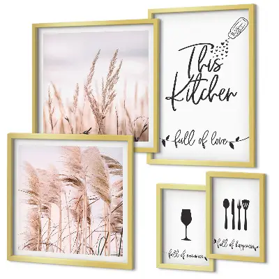 Galeria de quadros para parede tema cozinha boho com frase adoro cozinhar