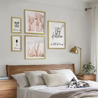 Galeria de quadros para parede tema cozinha boho com frase adoro cozinhar