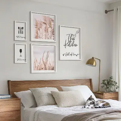Galeria de quadros para parede tema cozinha boho com frase adoro cozinhar