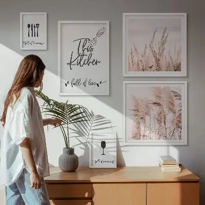 Galeria de quadros para parede tema cozinha boho com frase adoro cozinhar