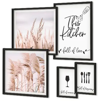 Galeria de quadros para parede tema cozinha boho com frase adoro cozinhar