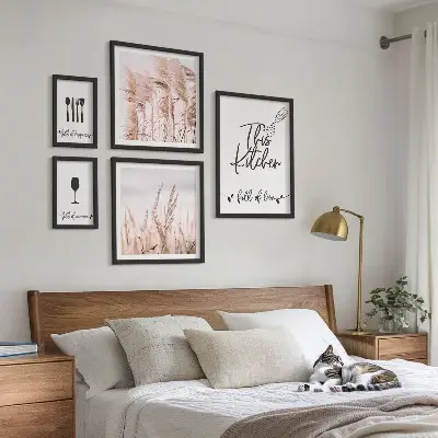 Galeria de quadros para parede tema cozinha boho com frase adoro cozinhar