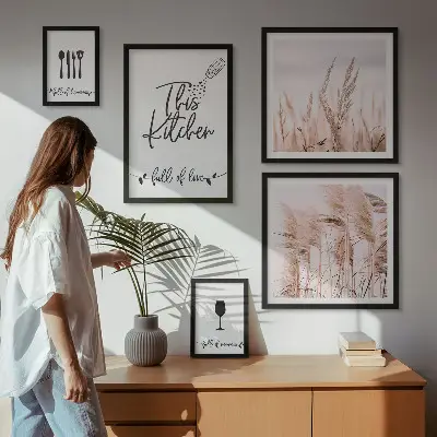 Galeria de quadros para parede tema cozinha boho com frase adoro cozinhar