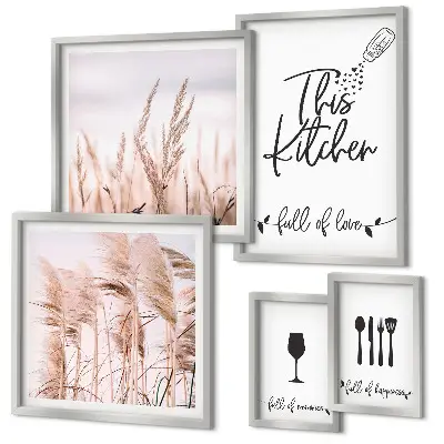 Galeria de quadros para parede tema cozinha boho com frase adoro cozinhar