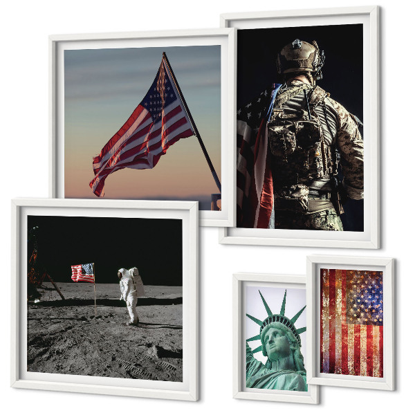 Conjunto de 5 quadros decorativos Simbolismo americano da história