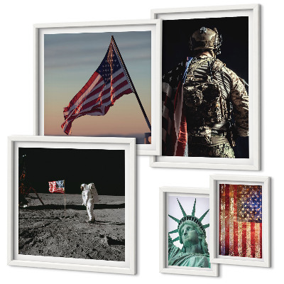 Conjunto de 5 quadros decorativos Simbolismo americano da história