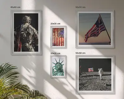 Conjunto de 5 quadros decorativos temática de simbolismo da história americana