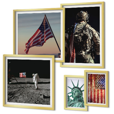 Conjunto de 5 quadros decorativos Simbolismo americano da história