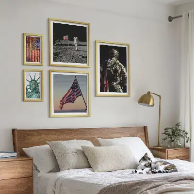 Conjunto de 5 quadros decorativos temática de simbolismo da história americana