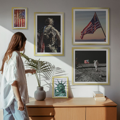 Conjunto de 5 quadros decorativos Simbolismo americano da história