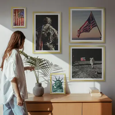 Conjunto de 5 quadros decorativos temática de simbolismo da história americana