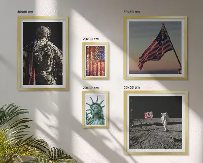 Conjunto de 5 quadros decorativos temática de simbolismo da história americana