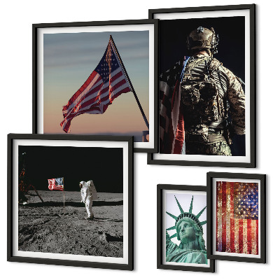 Conjunto de 5 quadros decorativos Simbolismo americano da história