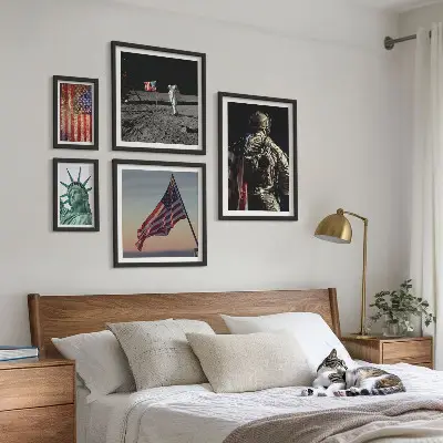 Conjunto de 5 quadros decorativos temática de simbolismo da história americana