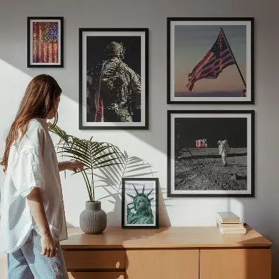 Conjunto de 5 quadros decorativos temática de simbolismo da história americana