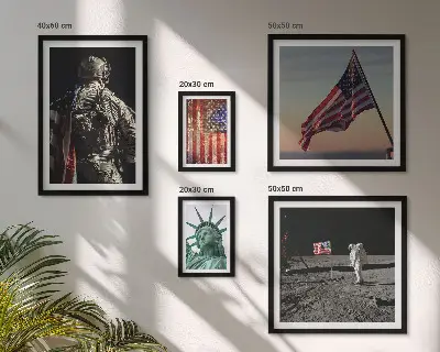 Conjunto de 5 quadros decorativos temática de simbolismo da história americana