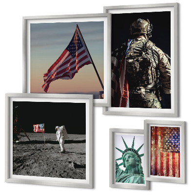 Conjunto de 5 quadros decorativos Simbolismo americano da história