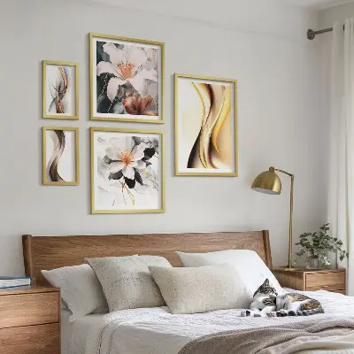 Galeria de quadros para parede com flores abstratas elegantes