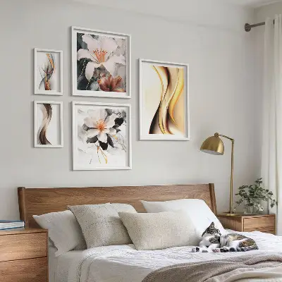 Galeria de quadros para parede com flores abstratas elegantes