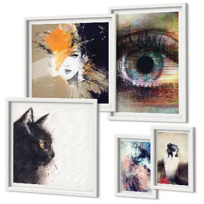 Conjunto de 5 quadros com moldura retratos de arte moderna abstrata